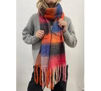 Svnx Soft Chunky Checked Scarf With Tassels In Blue Berry Multi