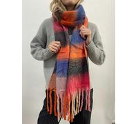 SVNX Soft Chunky Checked Scarf with Tassels in Blue Berry - Multi - One Size