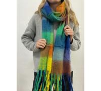 SVNX Soft Chunky Checked Scarf with Tassels in Blue Multi - Multi - One Size
