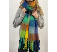 Svnx Soft Chunky Checked Scarf With Tassels In Blue Multi Multi One Size