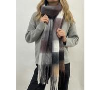 SVNX Soft Chunky Checked Scarf with Tassels - Muted Browns - Multi - One Size