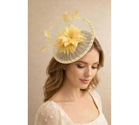 SVNX Spiral Circular Brim Fascinator with Feathers Burst in Beige - One size