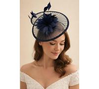SVNX Spiral Circular Brim Fascinator with Feathers Burst in Navy - One size