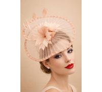 Svnx Spiral Circular Brim Fascinator With Feathers Burst In Pink Pink One Size