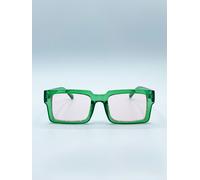 SVNX Square Frame Sunglasses in Translucent Green with Pink Lenses - One Size