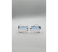 Svnx Square Rimless Sunglasses With Blue Ombre Lens Blue One Size