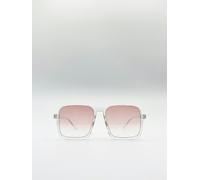 SVNX Square Sunglasses In Clear Frame and Peach Tinted Lenses - Peach