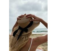 SVNX Straw Hat With Black Ribbon Bow - One Size - Beige - Beige