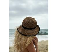 SVNX Straw Summer Bucket Hat With Foldable Brim - One Size - Beige