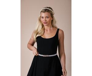 SVNX Strenchy Pearl Chain Belt With Diamante Buckle - One Size - White