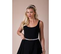Svnx Stretchy Pearl Chain Belt With Diamante Buckle In White White