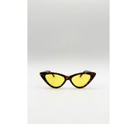 SVNX Tortoiseshell Cat-Eye Sunglasses with Yellow Lense - Brown - One Size