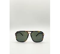 SVNX Tortoiseshell navigator sunglasses with green lenses - One Size