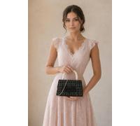 Svnx Tweed Top-Handle Handbag With Pearl Handle And Floral Appliqué In Black Black