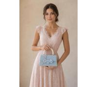 Svnx Tweed Top-Handle Handbag With Pearl Handle And Floral Appliqué In Blue Blue