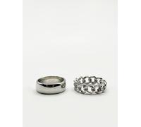 SVNX Two pack silver coloured Rings with chain detail - S-M