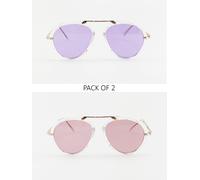 SVNX Women's 2 Pack Aviator Style Sunglasses with Coloured Lenses in Cream SVNX Cream One Size