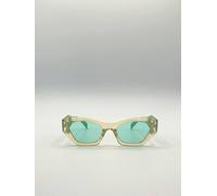 SVNX Women's Angular Cat-Eye Sunglasses in Brown with Green Arms