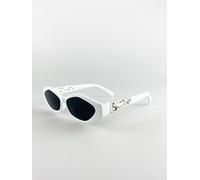 SVNX Women's Angular Cateye Sunglasses With Metal Panther Badge in White