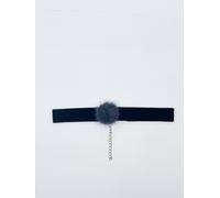 SVNX Women's Black Faux Velvet Band Choker Necklace With Grey Pom Pom