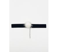 SVNX Women's Black Faux Velvet Band Choker Necklace With White Pom Pom