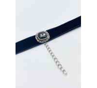 SVNX Women's Black Faux Velvet Choker Necklace with Grey Jewel