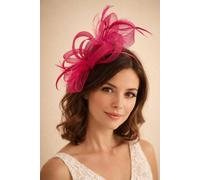 SVNX Women's Bow Feather Fascinator in Bright Pink