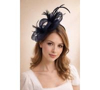 SVNX Women's Bow Feather Fascinator in Navy
