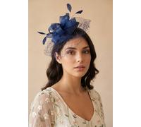 SVNX Women's Bow Feather & Net Disc Fascinator in Navy SVNX Navy One Size