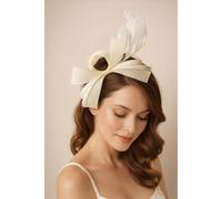 SVNX Women's Bow Shaped Fascinator with Satin Loops & Feathers in Cream
