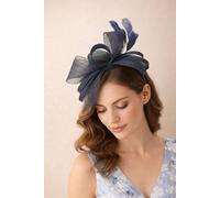 SVNX Women's Bow Shaped Fascinator with Satin Loops & Feathers in Navy