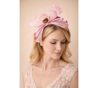 SVNX Women's Bow Shaped Fascinator with Satin Loops & Feathers in Pink