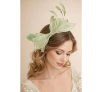 SVNX Women's Bow Shaped Fascinator with Sinamay Curls & Feathers in Light Green