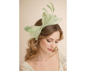 SVNX Women's Bow Shaped Fascinator with Sinamay Curls & Feathers in Light Green SVNX Light Green One Size