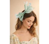 SVNX Women's Bow Shaped Fascinator with Sinamay Curls & Feathers in Mint