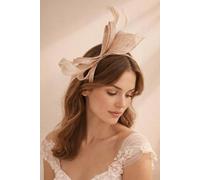SVNX Women's Bow Shaped Fascinator with Sinamay Curls & Feathers in Nude