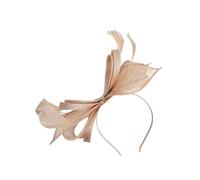 SVNX Women's Bow Shaped Fascinator with Sinamay Curls & Feathers in Nude SVNX Nude One Size