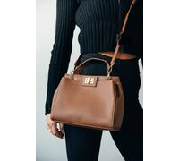 SVNX Women's Brown Faux Leather Handbag With Gold Trim