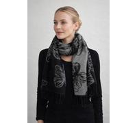 SVNX Women's Butterfly Printed Cashmere Scarf with Tassels in Black