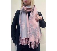 SVNX Women's Butterfly Printed Cashmere Scarf with Tassels in Pink SVNX Pink One Size