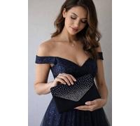 SVNX Women's Diamonte Clutch Bag in Navy SVNX Navy One Size