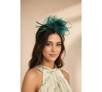 SVNX Women's Double Flower Feather Fascinator in Dark Green