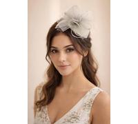 SVNX Women's Double Flower Feather Fascinator in Grey