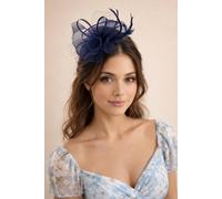 SVNX Women's Double Flower Feather Fascinator in Navy