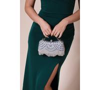 SVNX Women's Embellished Fringe Clutch Bag in Silver