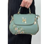 SVNX Women's Embroidered Crossbody Bag with Zip Charms in Green