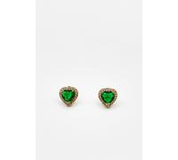 SVNX Women's Emerald Green Diamante Heart Earrings - Gift Boxed in Gold