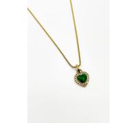 SVNX Women's Emerald Green Diamante Heart Necklace - Gift Boxed in Gold