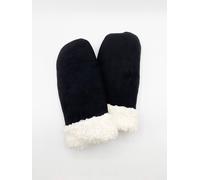 SVNX Women's Faux Suede Mittens With Borg Lining in Black