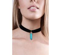 SVNX Women's Faux Velvet Choker With Turquoise Stone Charm in Teal